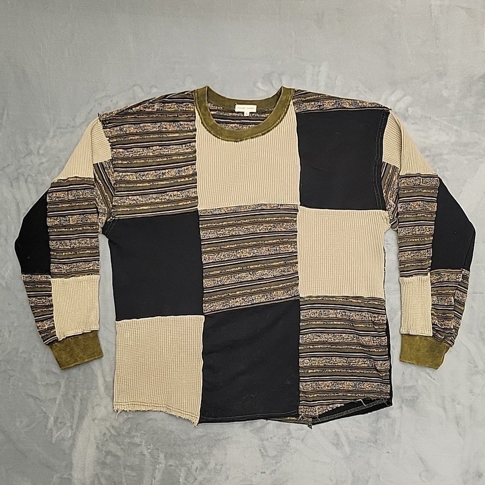 Gilded Intent Patchwork Shirt Women Large Multi Color Mixed Media Boho Grunge‎